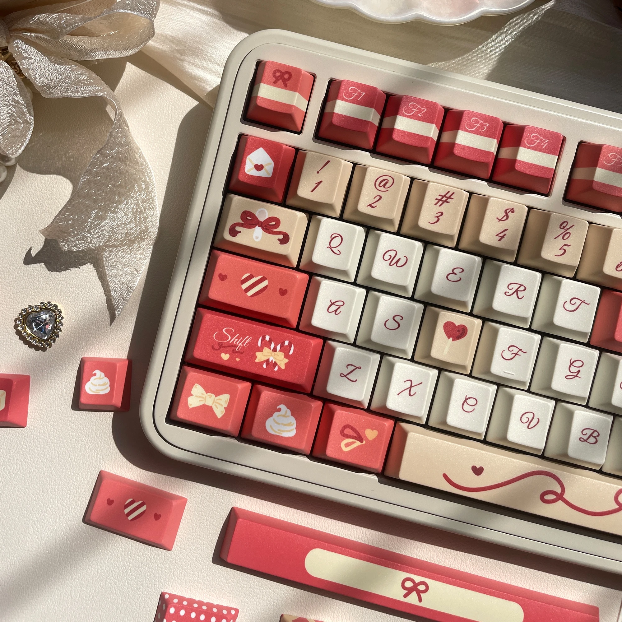 Ice Cream Black Tea Keycap  Pbt Sublimation Keycap Cherry135 Keys Bow L Shape Enter Key 2.25/2.75U Space Bar Alice Layout Keycap