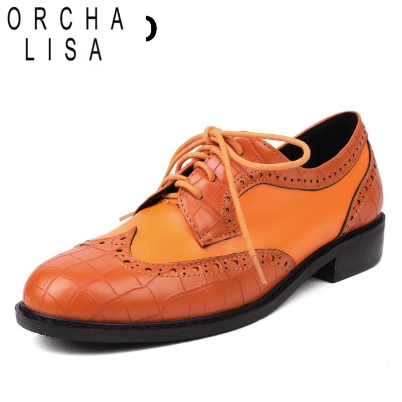 

ORCHA LISA Design Ladies Flats Breathable Oxford Shoes For Women Leisure Office Plus Size Round Toe Lace Up Mixed Color Black Wh