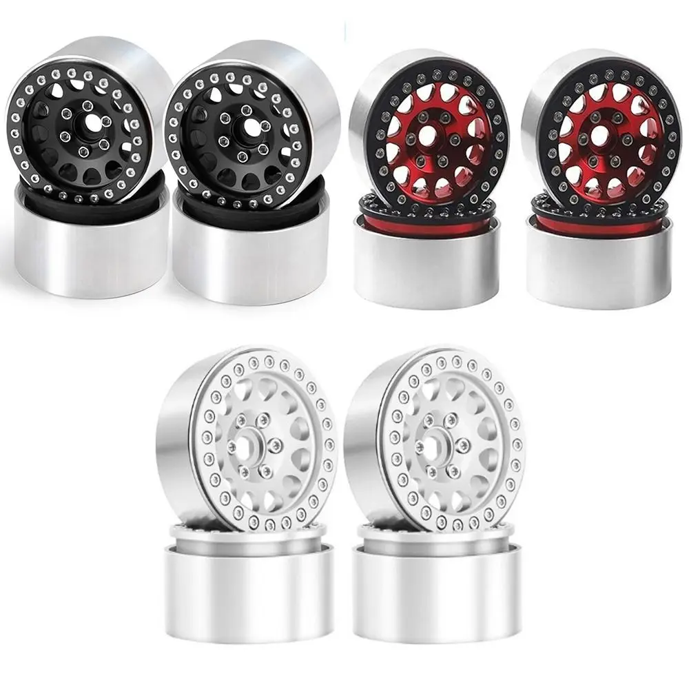 4Pcs CNC Aluminum Alloy Beadlock Wheel Rim 1/10 Round Hole Wheel Metal Beadlock 1.9Inch for Axial SCX10 AXI03007 TRX4 VS4-10