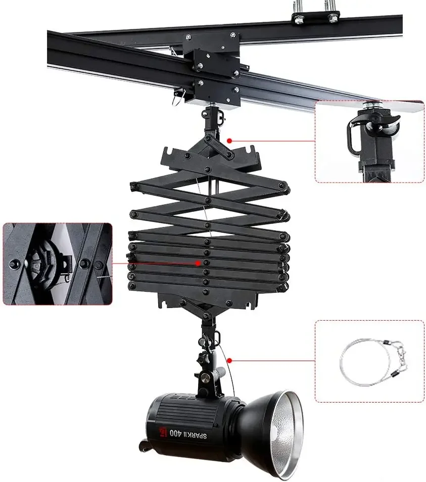 3M Pantograph for Studio Ceiling Rail System Pantograph Kit For Led light Softbox Flash light Studio photography