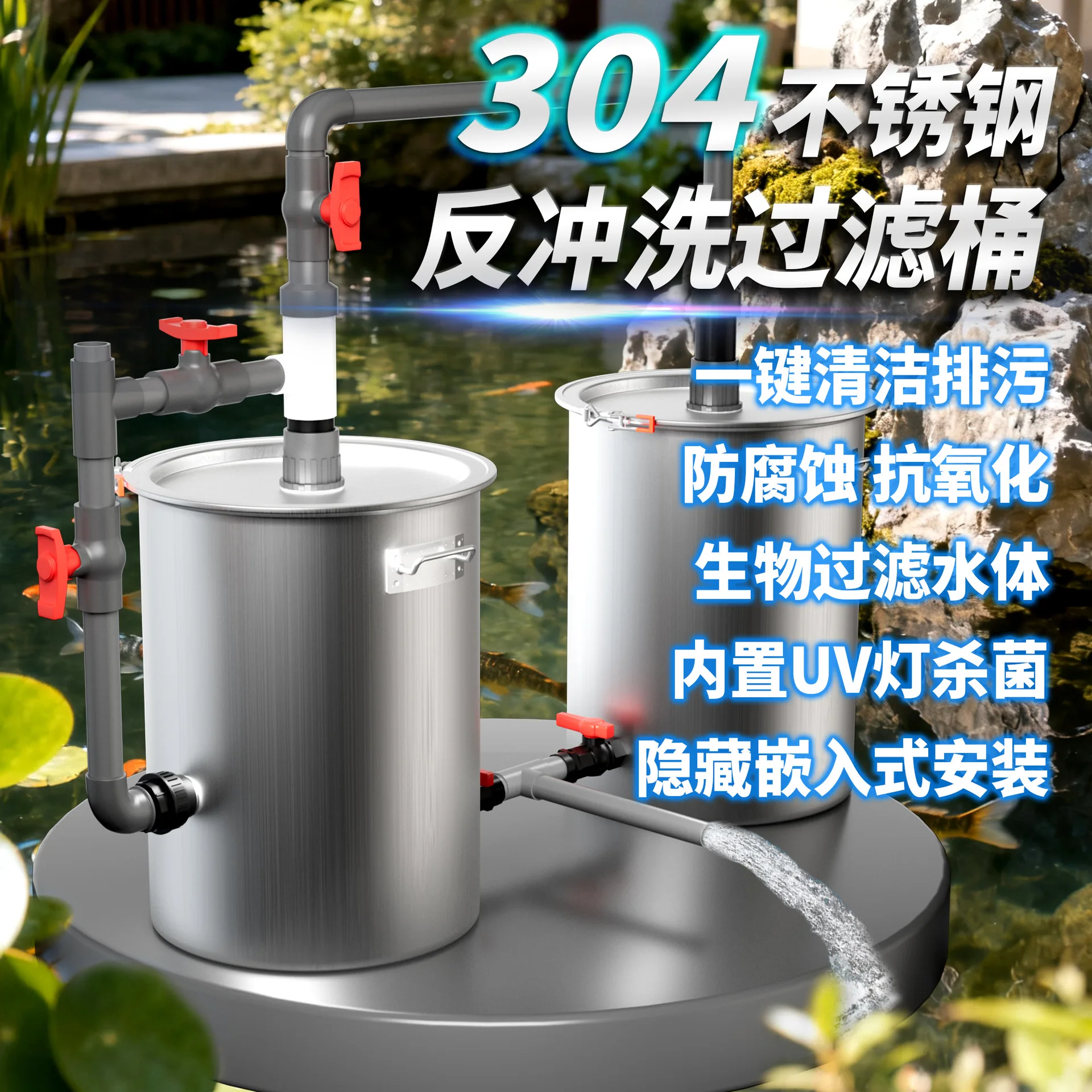Factory direct supply fish pond filter water circulation system outdoor fish farming stainless steel backwash water purification