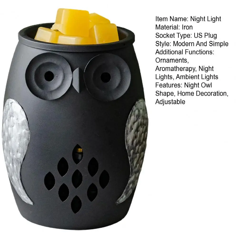 Owl Night Light Wax Melt Warmer US Plug Dimmable Adjustable Timer Electric Scented Candle Melter Burner Bedroom Bedside Lamp