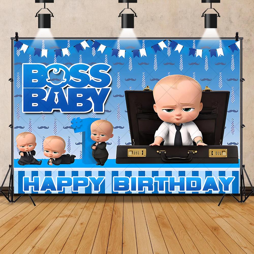 The Boss Baby Newborn 1st Birthday Backdrop Party Decor Photography Background Kids Portrait Photographic Cake Table Decor Props