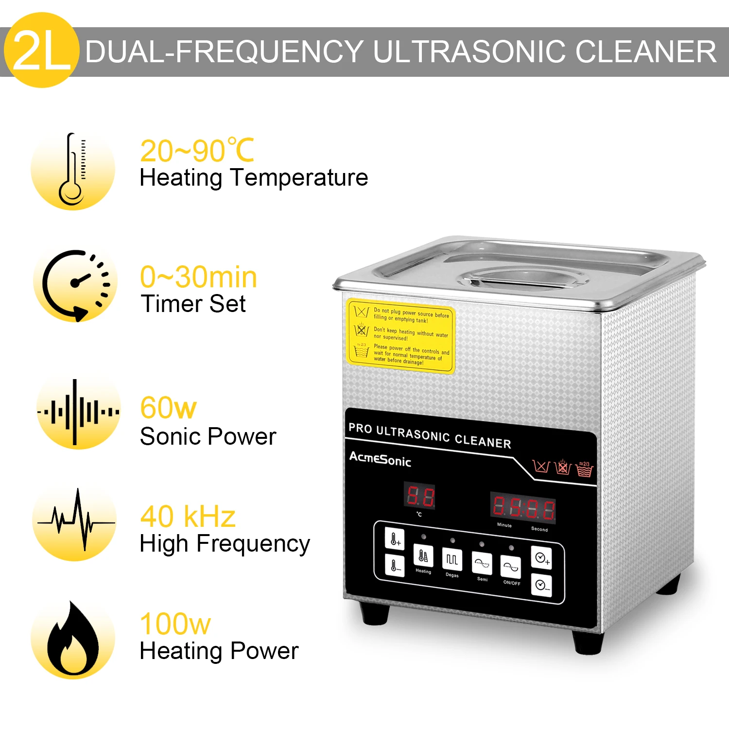 ACMESONIC 2L 40kHz Adjustable 30W 60W Ultrasonic Cleaner Popular E2L for Printhead Lave-Dishes Portable Machine Home Appliances