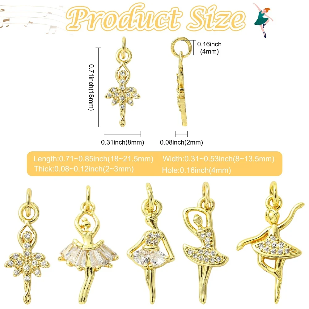 10pcs Brass Ballerina Charms Ballet Dancer Pendants Golden Cute Girl Dance Charms for DIY Bracelet Necklace Jewelry Making