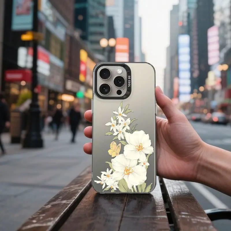 

Floral butterfly pattern phone case for iPhone 16 15 14 13 12 11 Pro/ Max/Plus shock-proof rear cover anti-fingerprint