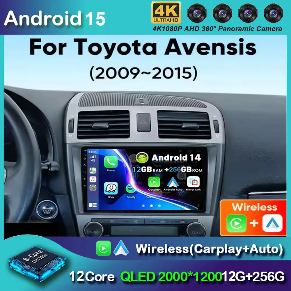 Android 15 Car Radio Multimedia Player For Toyota Avensis 2009 2010 2012 2014 2015 Auto Wireless Carplay DSP 48EQ 2Din