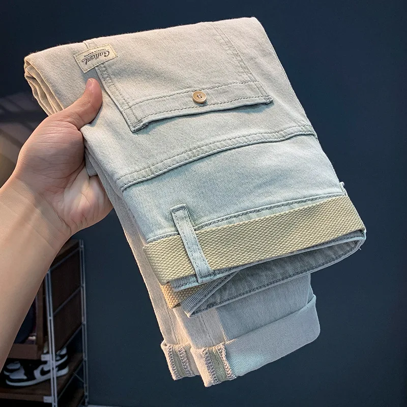 2024Summer new jeans men fashion brands simple vintage casual all-matching light luxury slim fit tapered pants