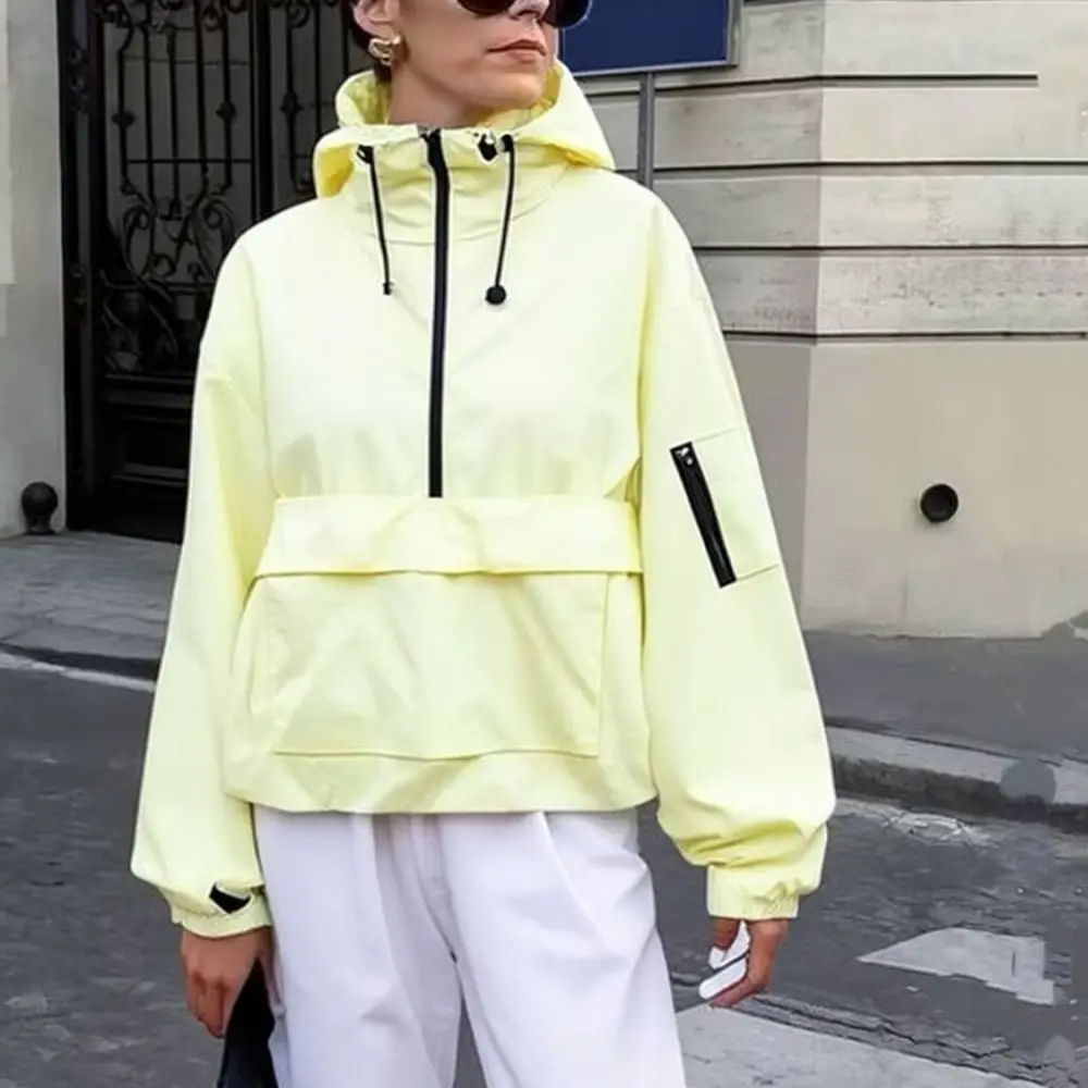 Women Waterproof Utility Jacket Hooded Outdoor Windbreaker Summer Casual Loose Coat Functional Technical Streetwear Fashion