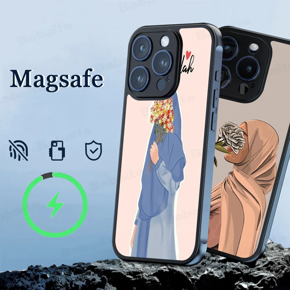 Muslim Arabic Hijab Girl Phone Case Magesafe Magnetic Wireless Charge Case For iPhone 16 11 12 13 14 15 Pro Max Plus Mini