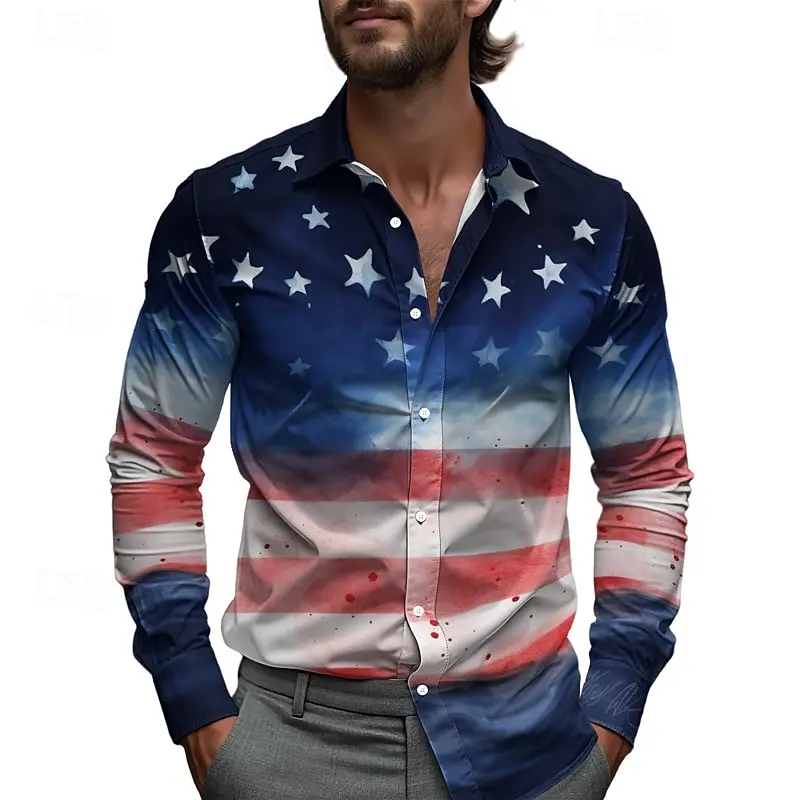Men's American Flag Shirt Casual Shirt Beach Shirt Long Sleeve Casual Comfortable Vacation Street Hawaiian 2026 Spring Shirt