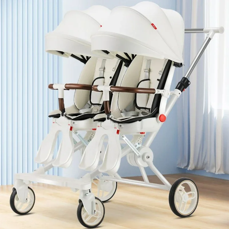 

Double Portable Baby Carriage Twins Stroller Infant Stroller Foldable Second-child Baby Stroller Four-wheeled Twin Stroller