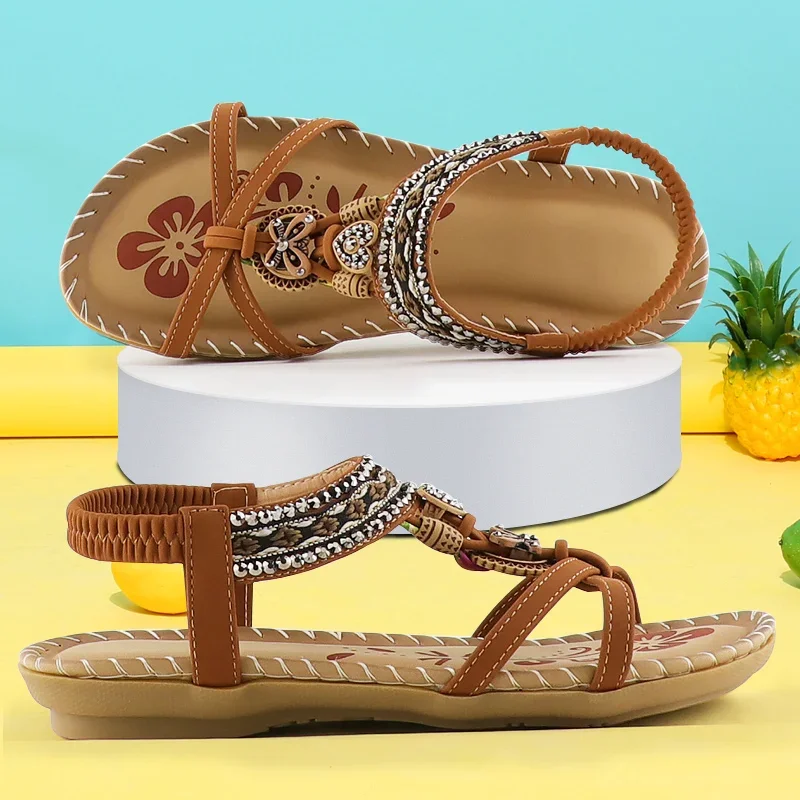 Damesdansmode Bloemenprint Naaischoenen Strass Ontwerp Zomersandalen Zachte platformsandalen met elastische band 2023