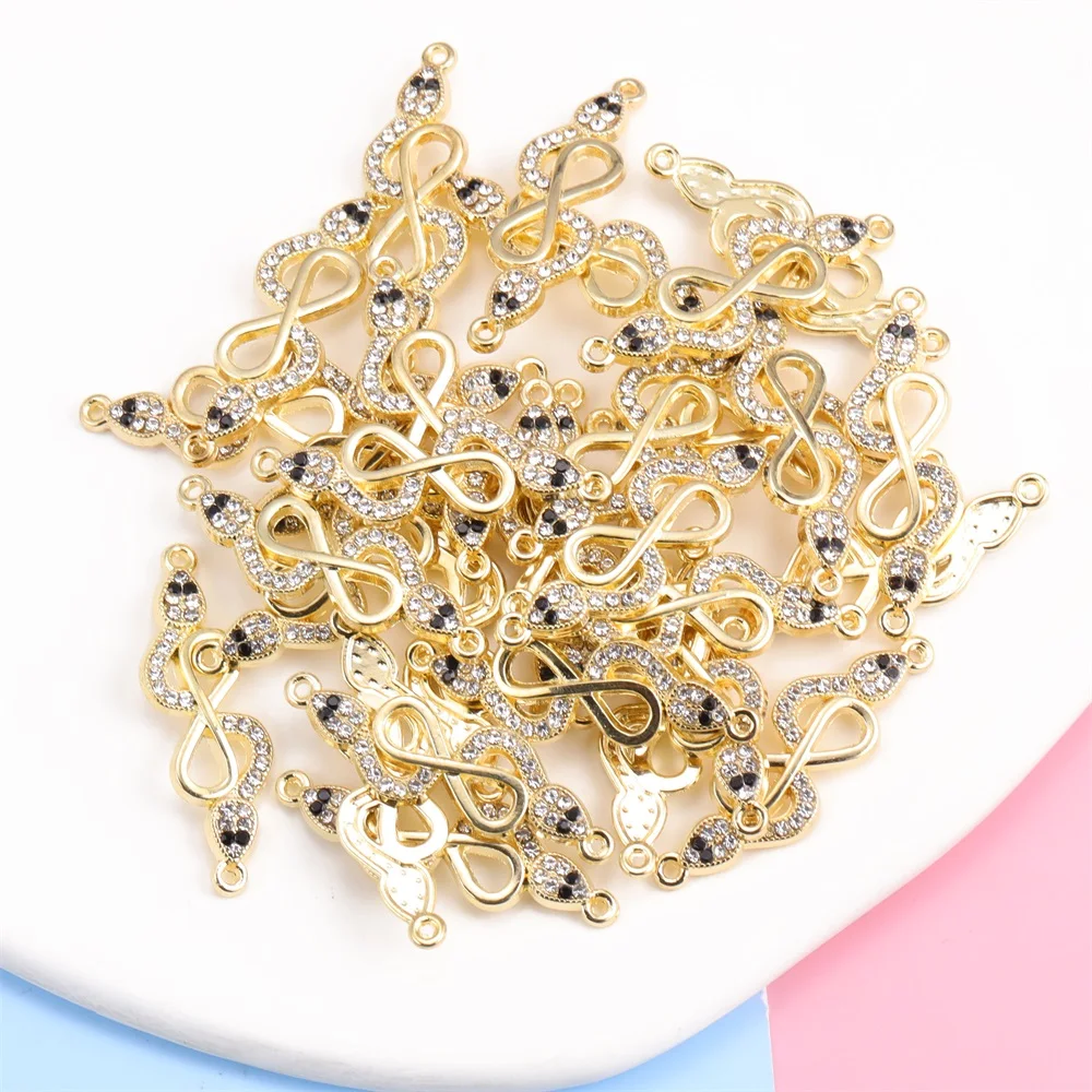 10pcs Wholesale Zinc Alloy Snake Charm Rhinestone Infinite Loop Jewelry Connector DIY Girl\'s Anklets Bracelet Unfading
