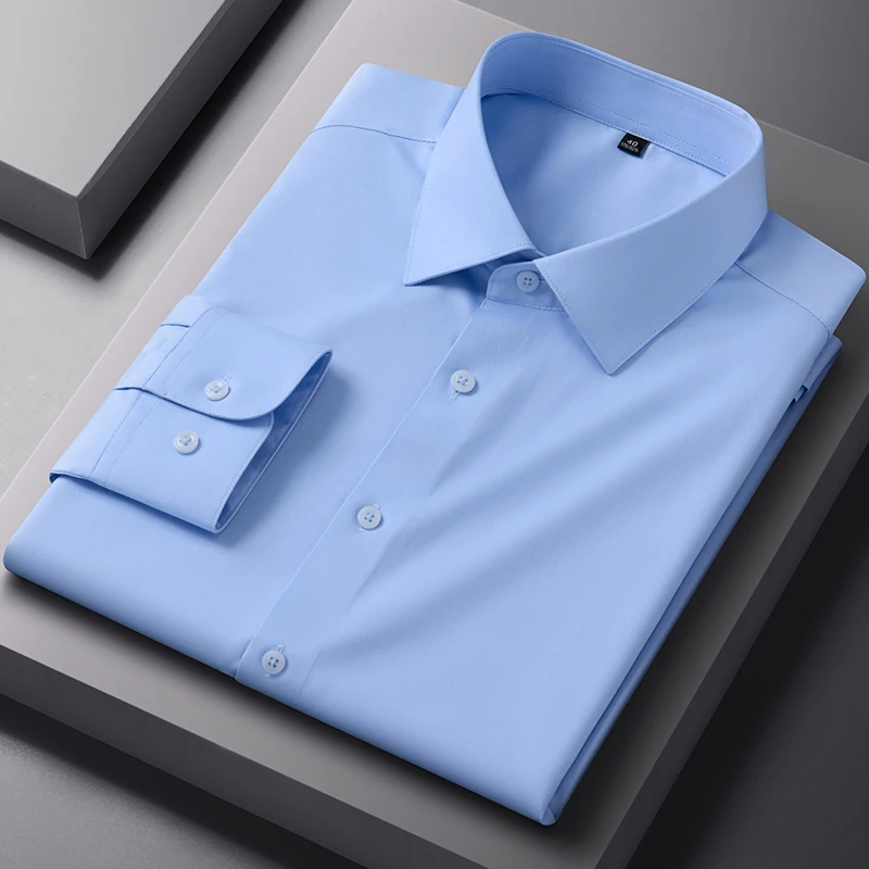 New in shirt Bamboo Fiber long sleeve shirts for men slim fit formal plain shirt solid color anti-wrinkle office dress clothes