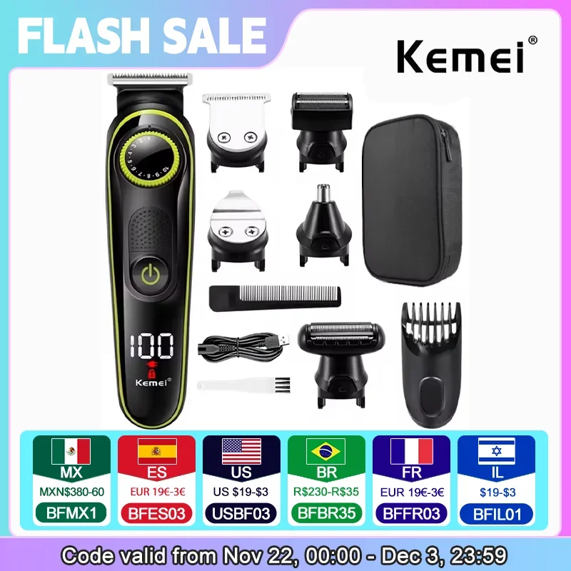 Kemei 696 Elektrischer Haarschneider, multifunktionaler Trimmer für Männer, Elektrorasierer für Herren, Rasierer, Nase, 5-in-1-Profi-Trimmer