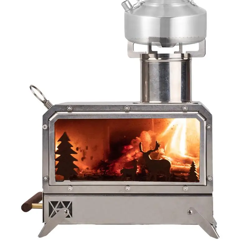

Camping Wood Stove Stainless Steel Hot Tent Wood Stove Clear Outdoor Burning Stove Folding Heating Camping Stove With Chimney