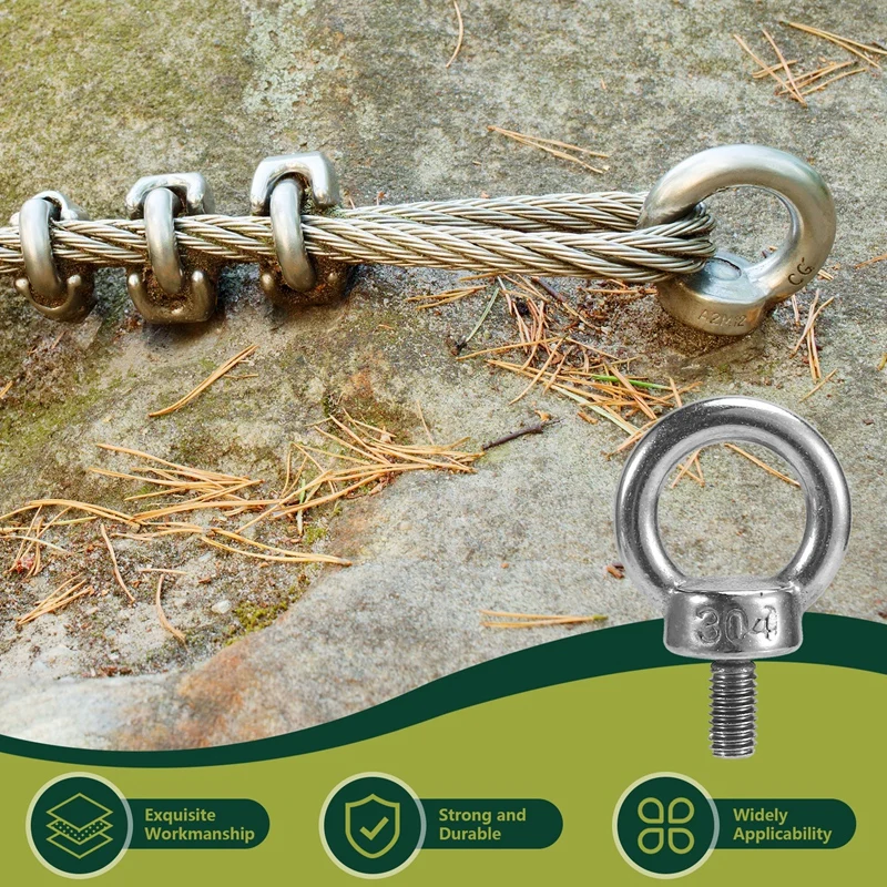 ABSJ-10PCS Vite bullone a occhiello di sollevamento in acciaio inossidabile 304 argento resistente M6 per sollevamento fune metallica