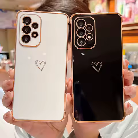 Electroplating Love Heart Phone Case For Samsung Galaxy S25 S24 Ultra S23 S22 A13 A14 A52 A53 Protect Lens Shockproof Back Cover