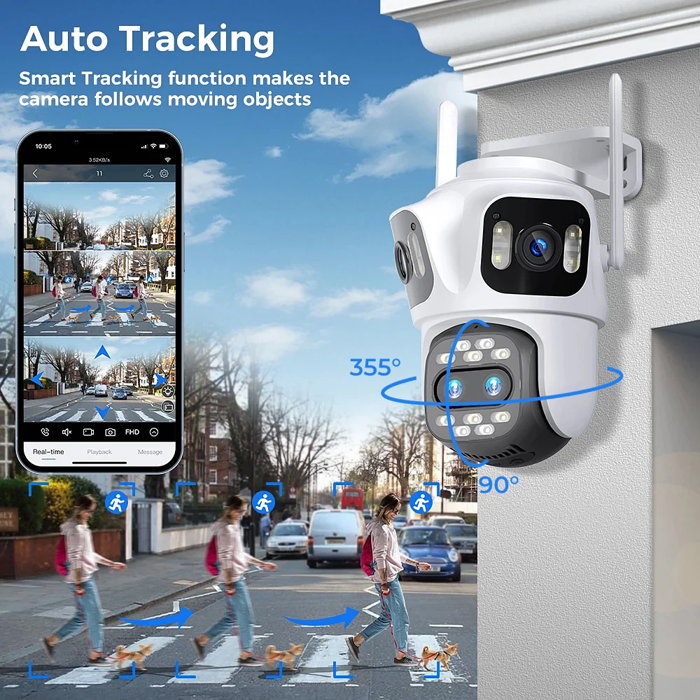 Outdoor 4 Lens WiFi PTZ Surveillance Camera 8X Hybrid Zoom Auto Humanoid Tracking Full Color Night Vision IP66 Weatherproof