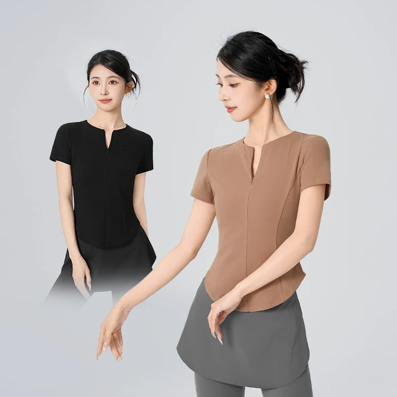 سترة Ivoogle للسيدات من القطن مناسبة للرقص مع سحاب وياقة واقفة وأكمام قصيرة لتدريب الباليه معطف رقص للياقة البدنية