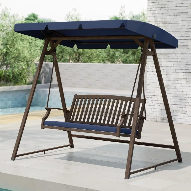 

Porch Swing, Outdoor 2-Seat Patio Swing Chair, Adjustable Tilt Canopy, with Removable Cushion, Weather Resistant Powder Coated