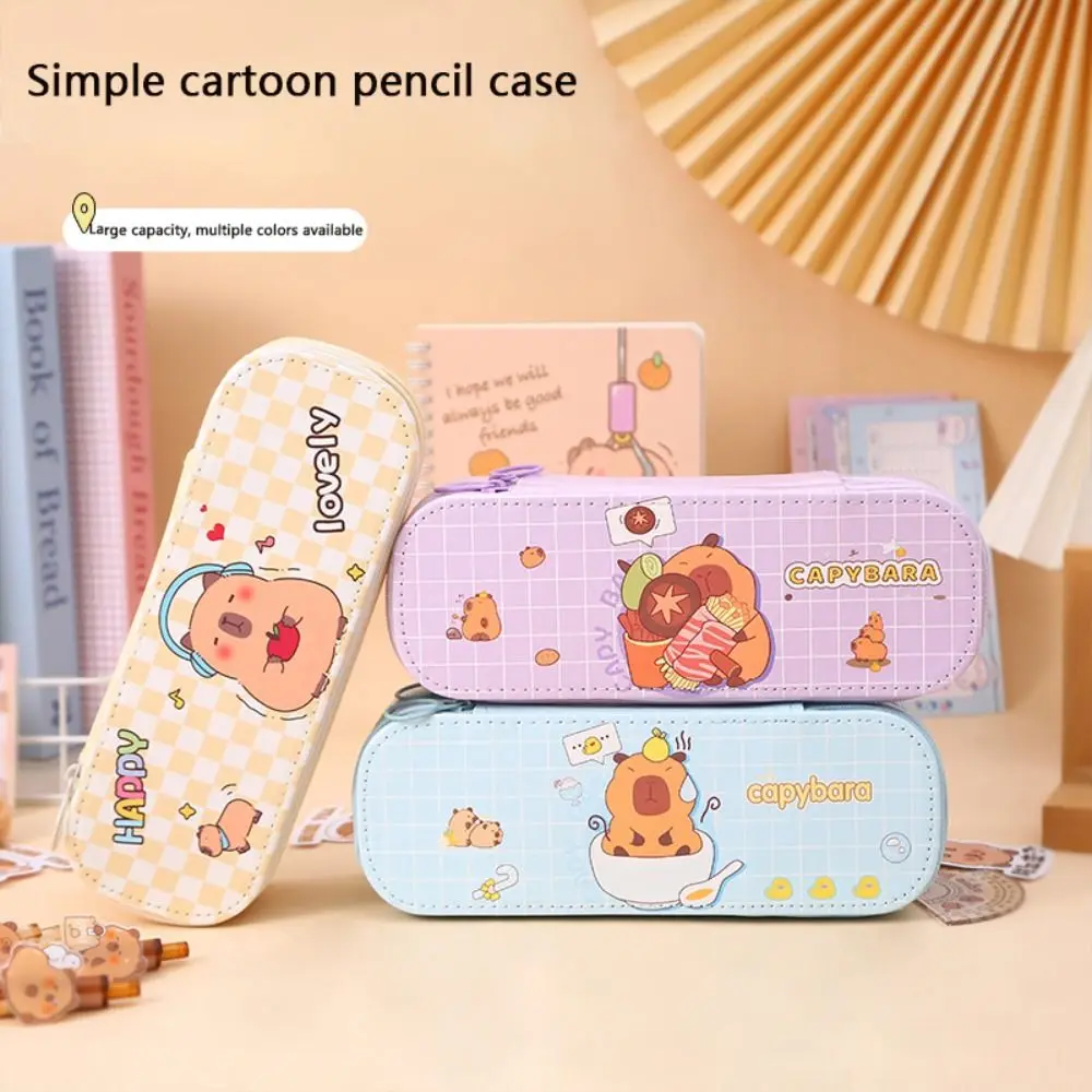 High Quality Multi-functional Pencil Case Large Capacity Capybara Stationery Organizer Double Layer Pen Bag Students Supplies