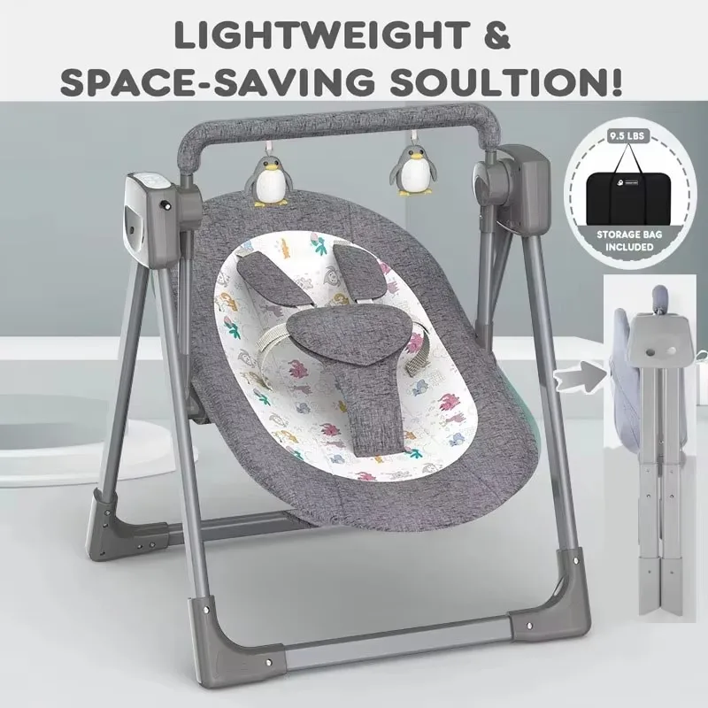 Portable Baby Swing | Compact Infant Rocker with Soothing Music & Auto-Rock