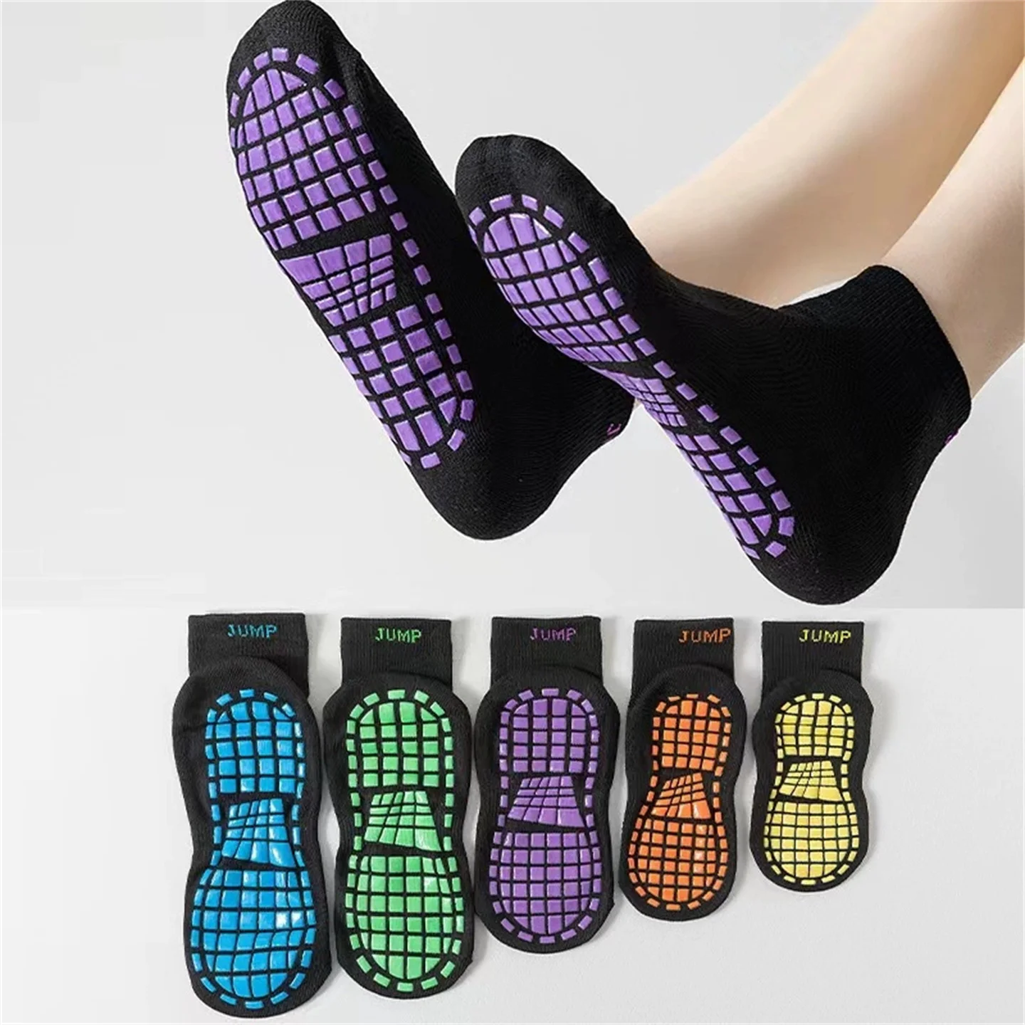 

20 Pairs Non-Slip Dot Grip Trampoline Socks for Kids and Women, Indoor Sports Playground Floor Socks