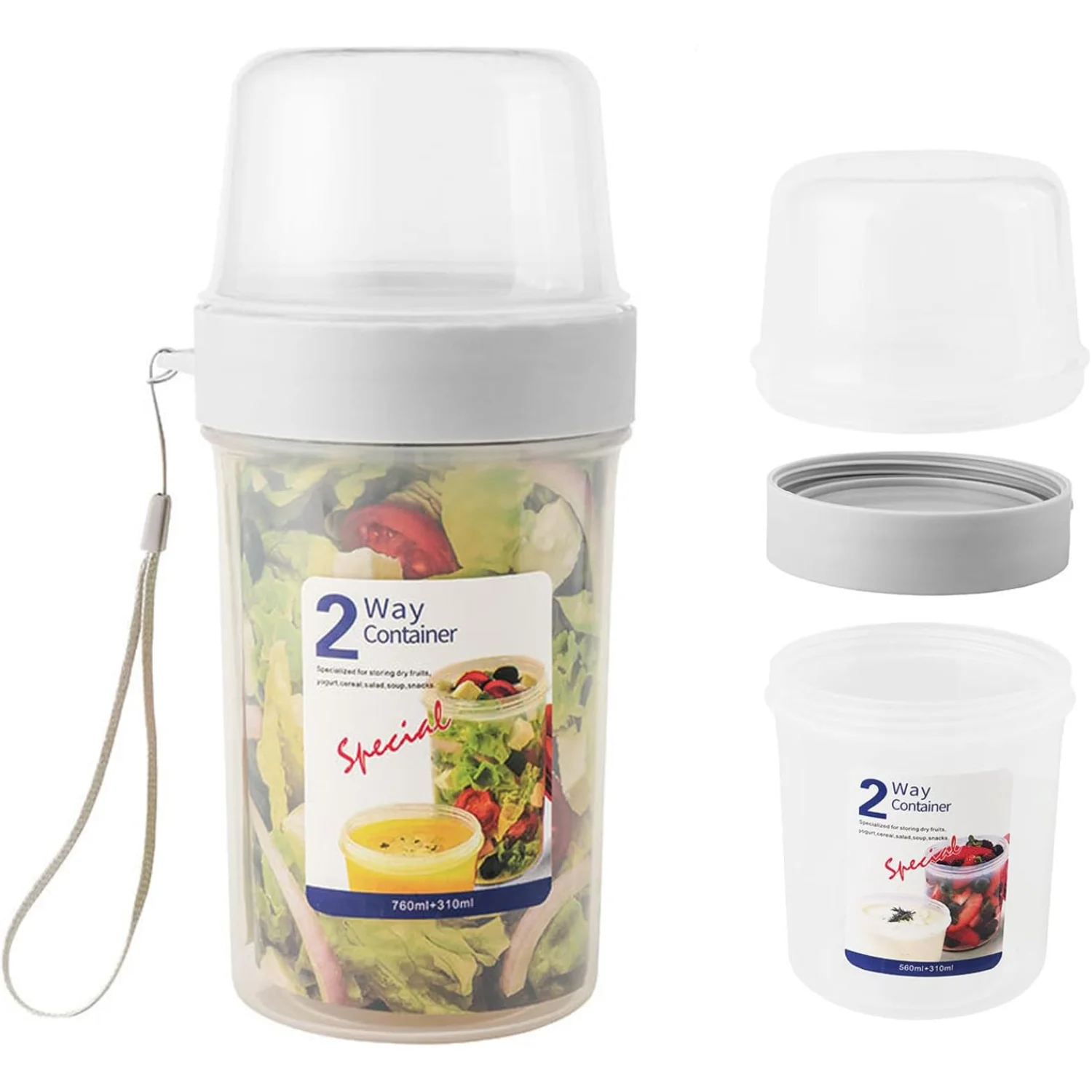 1 Piece 36 oz Cereal CupsBreakfast Cereal and Milk ContainersPortable On-the-Go CupsReusable Overnight Oat Container 2-Layer Oat