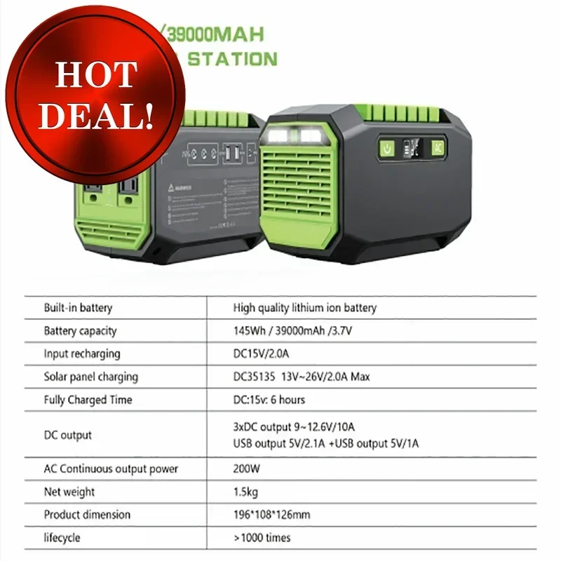 145Wh/175Wh Portable Power Station 220V/110V 39000mAh For Camping Power LED Solar Generator Outdoor Emergency Mobile Power Bank