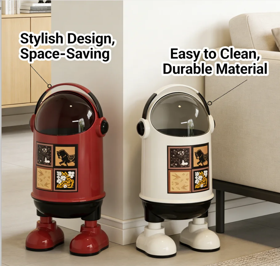 2026 Hot Selling Fashion Cartoon Toy Astronaut Large Capacity Clamshell Plastic Trash Can
