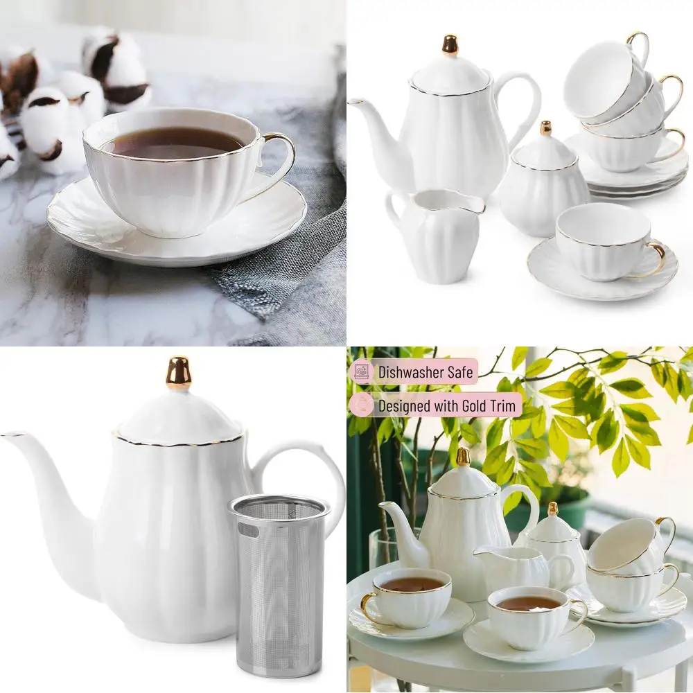 

Classic 13-Piece White Porcelain Tea Set with Stainless Steel Infuser and Accessories