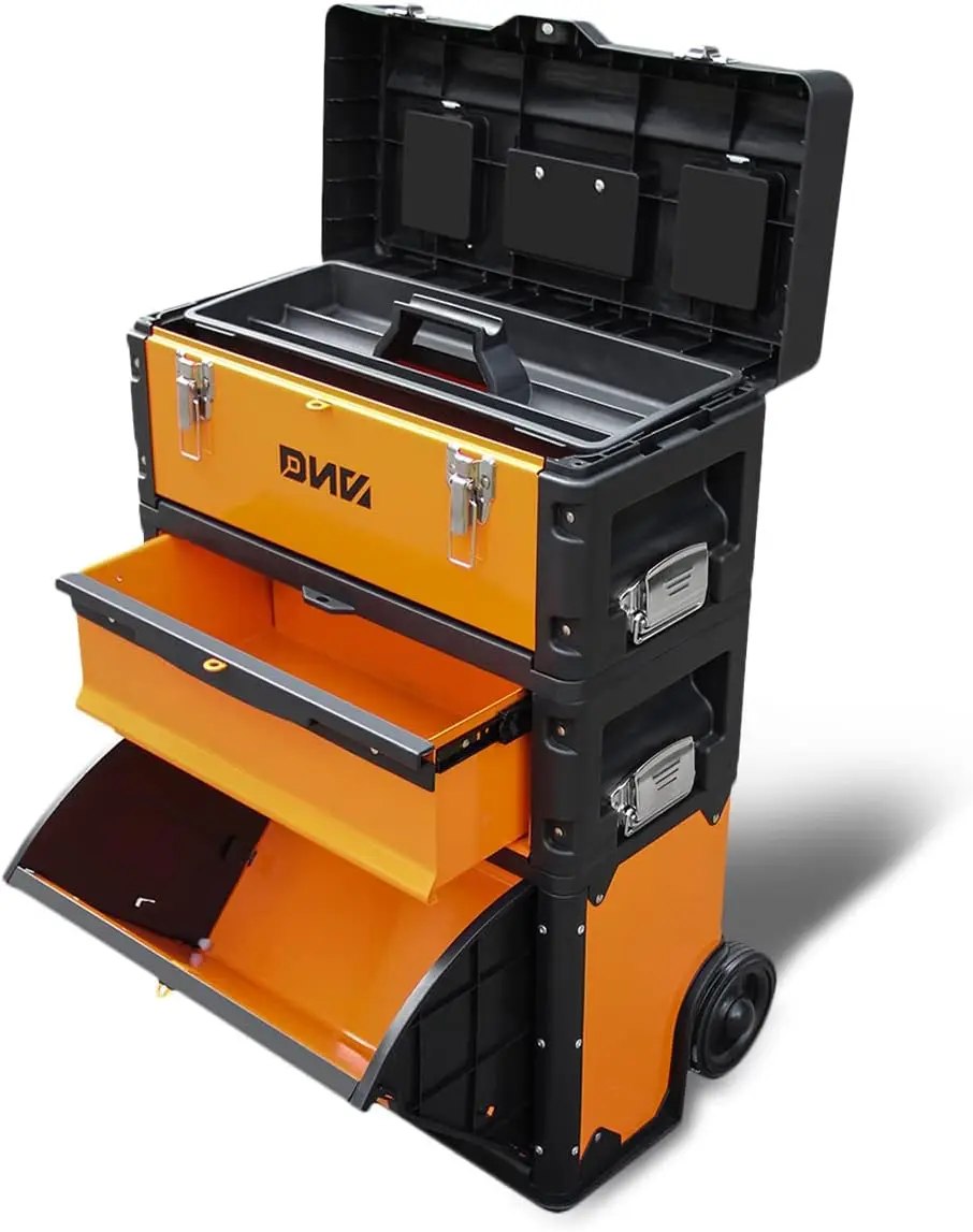 633mm X 490mm X 230mm 3-Tier Stackable Separate Hand Case Tool Boxes Trolley Set Orange (TOOLS-10004)