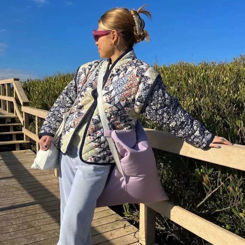 

FC62023 vintage flower printed Patchwork cotton jacket long sleeve thick warm jacket autumn winter Lady casual streetwear@FC8！