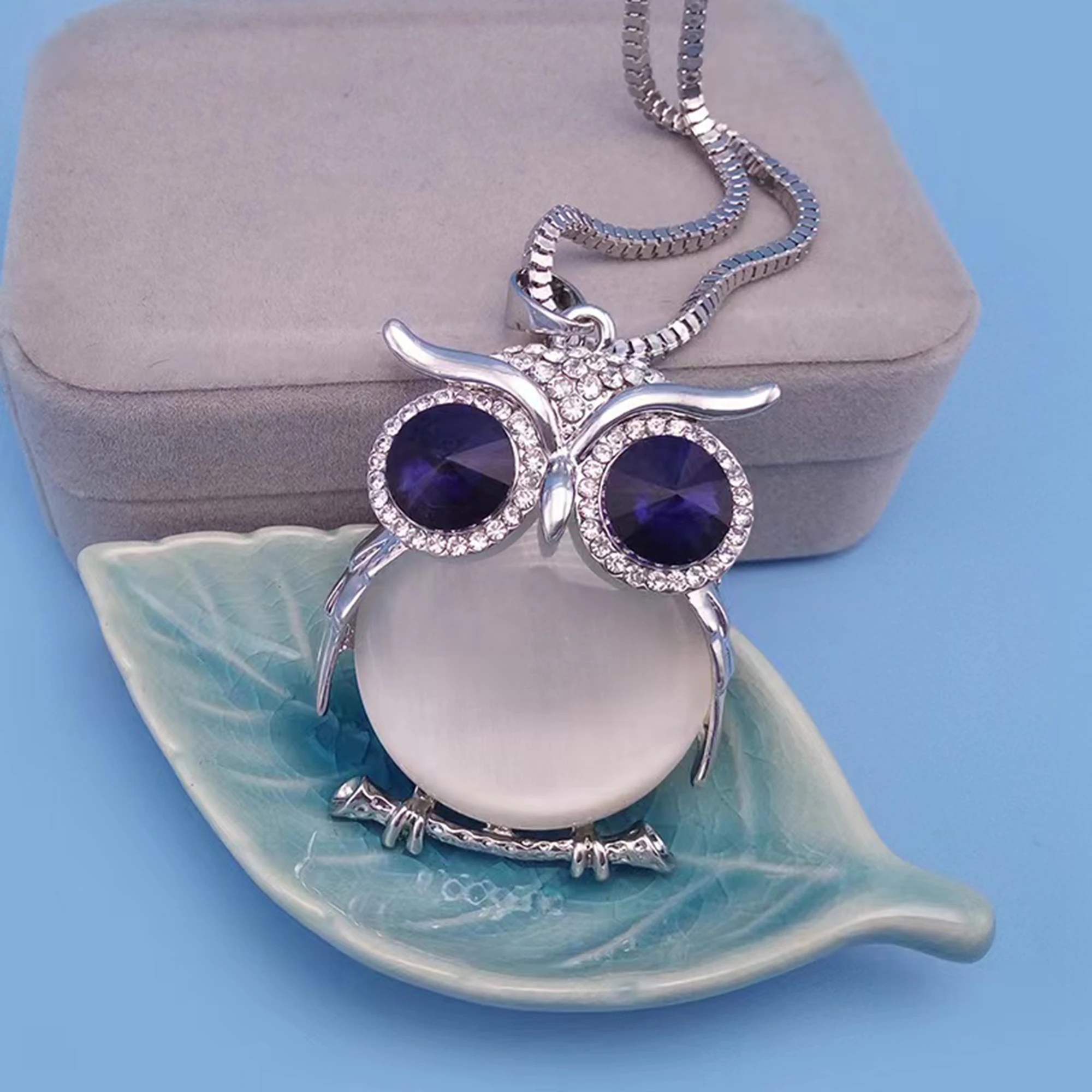 Owl Women Sweater Chain Necklace Owls Design Rhinestones Crystal Pendant Necklaces Jewelry Clothing Accessories Necklace Pendant