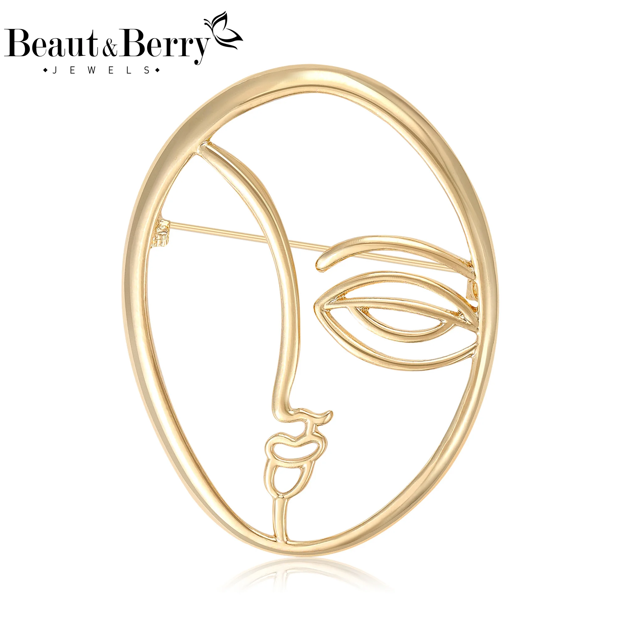 Beaut&Berry Trendy Openwork Glossy Face Brooches for Women Unisex Figure Pins Casual Party Accessories Gifts Friends Decoration