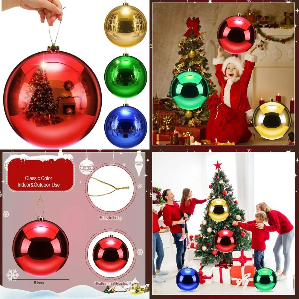 

4 Pack Large 8 Christmas Balls - Red, Green, Blue, Gold for Indoor & Outdoor Holiday Decorations