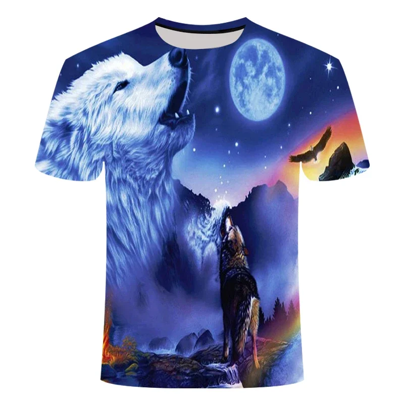 Men's Women's Summer 3 T-shirt Animal Wolf Graphic Casual Round Neck Short Sleeve Street Soft Breathable T-shirt