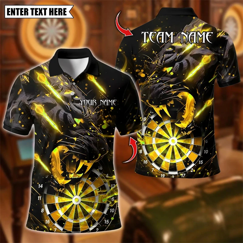 Fashion Leopard Graphic Darts Polo Shirts For Men Personalization Name Team Name 3D Printed Polo Shirt Loose Streetwear Tops