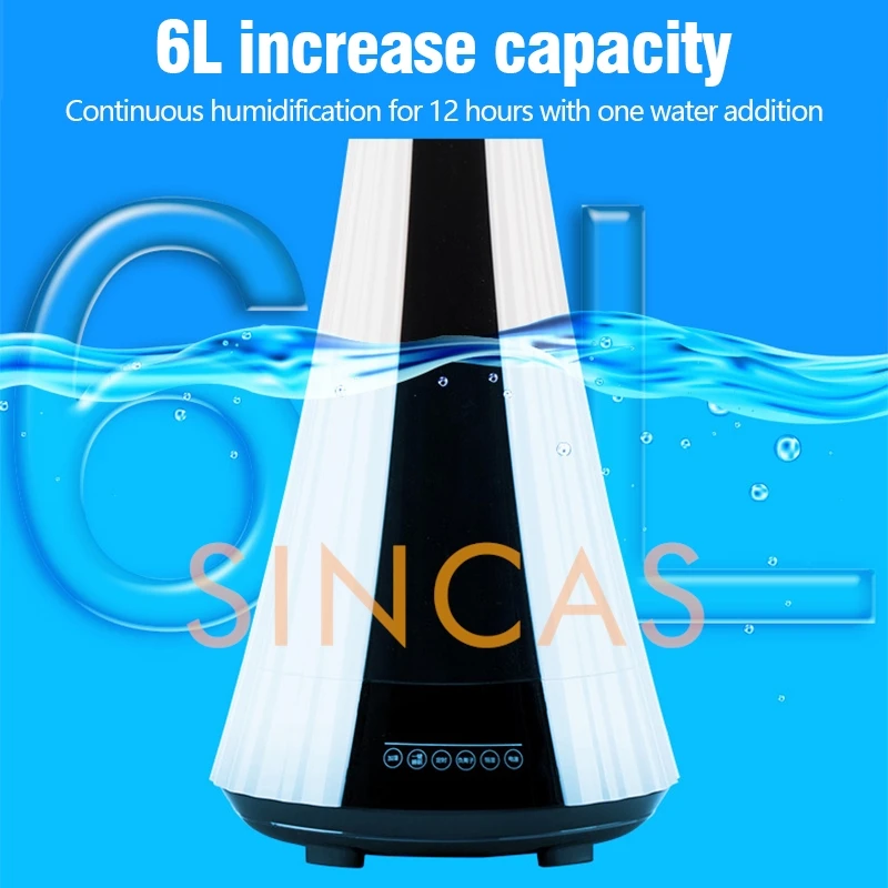 6L Electric Humidifier Floor-type Air Purifier Mist Maker Intelligent Remote Control Touch Screen Adjustable Aromatherapy Fog UV