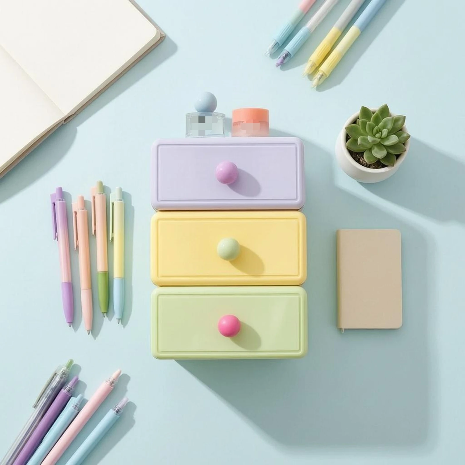 3 Pieces Desktop Drawer Storage Box Compact Stackable Desk Drawer Organizer Plastic Desk Storage Box Easy to Clean