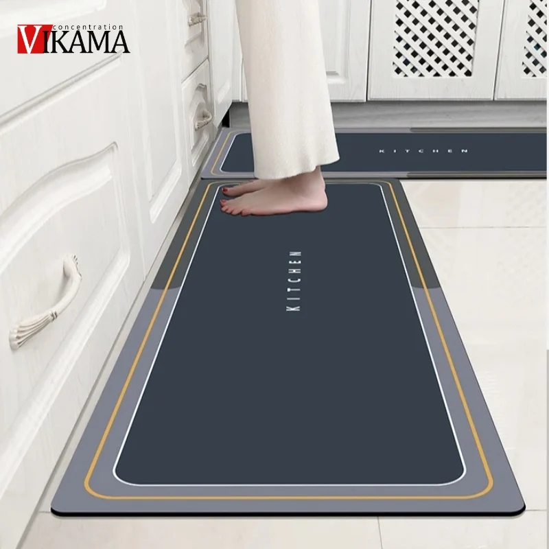 VIKAMA Diatomaceous Earth Kitchen Mat Absorbent Rugs Non-slip Area Mat Hallway Long Carpets for   Entrance Doormat Bath