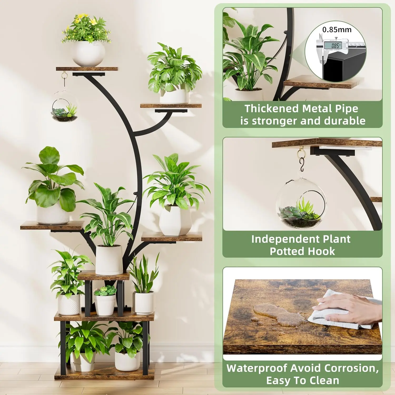 47" Corner Plant Stand with Adjustable Grow Light, 7-Tier Metal Shelf for Indoor Plants in Living Room or Balcony