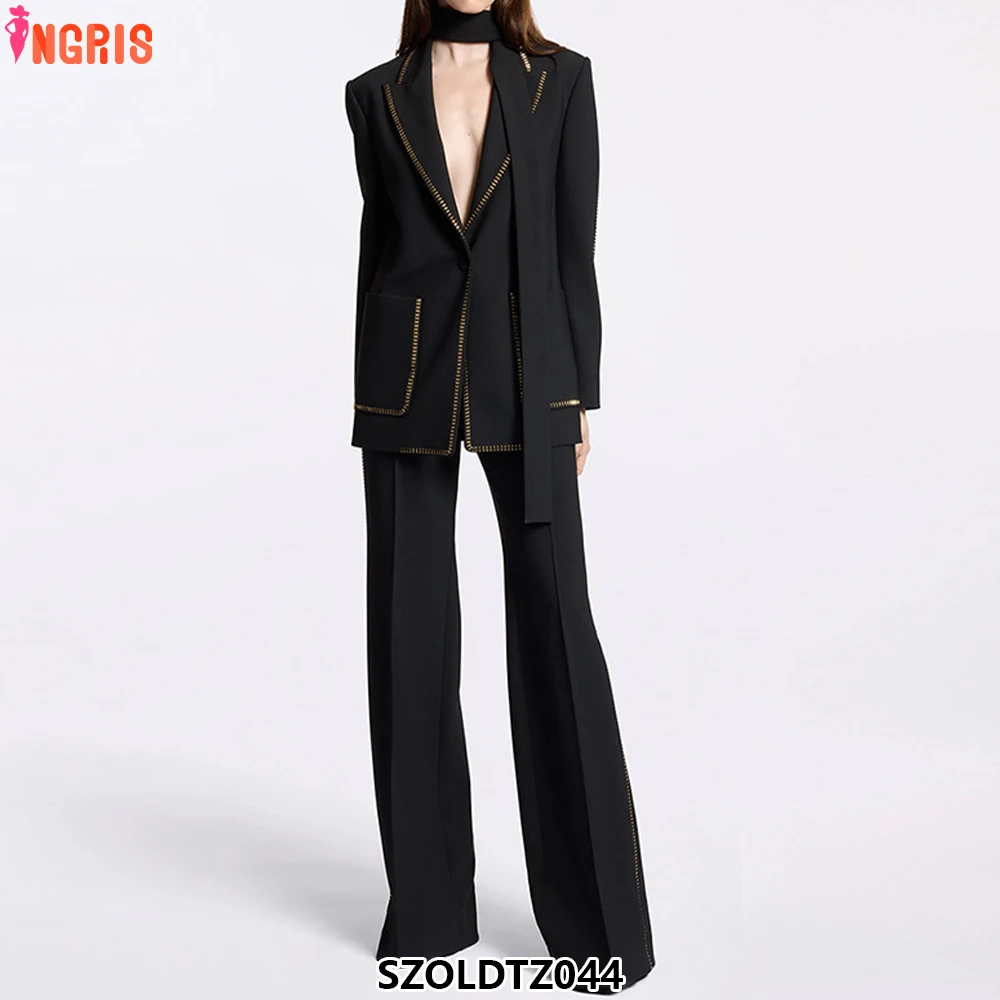 

Fashion Loose Scarf Single Button Diamond Simple Solid Women's Suit-SZOLDTZ044