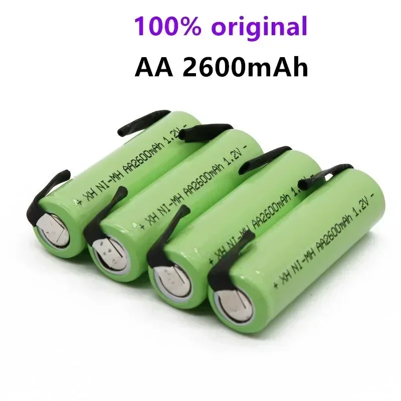Original AA 1.2V 2600mAh NiMH Rechargeable Battery with Solder Pins for DIY Electric Razor Toothbrush And Other Small Toys