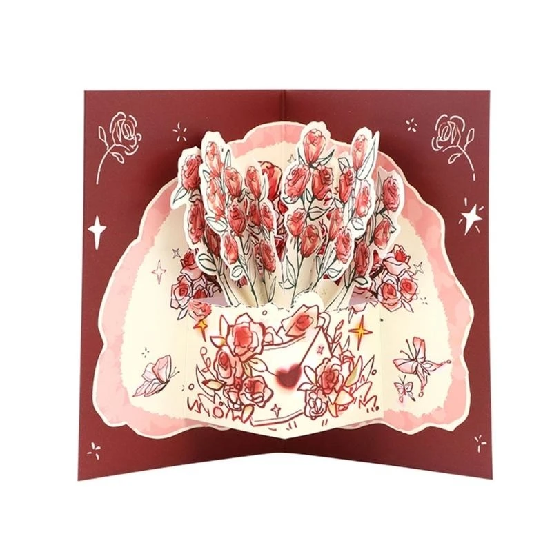 

Unique Greeting Card Rose Flower Popup Cards Perfect Gift for Valentines Day