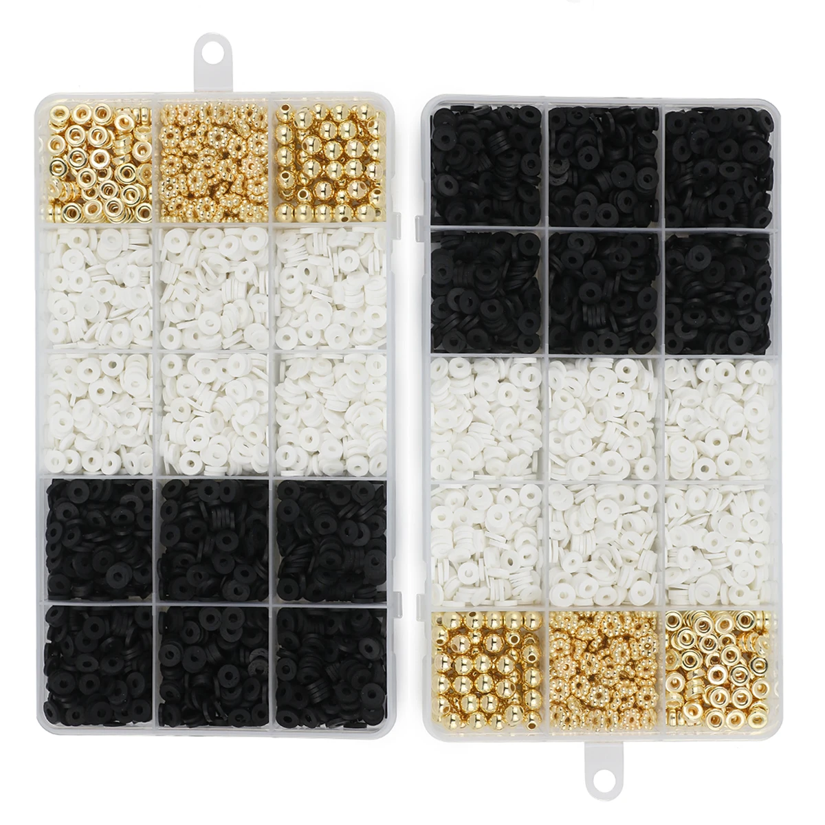 2400pcs/box Polymer Clay Bead Kit, White And Black Polymer Clay Beads CCB Loose Beads For DIY Jewelry Making Bracelet Supplies