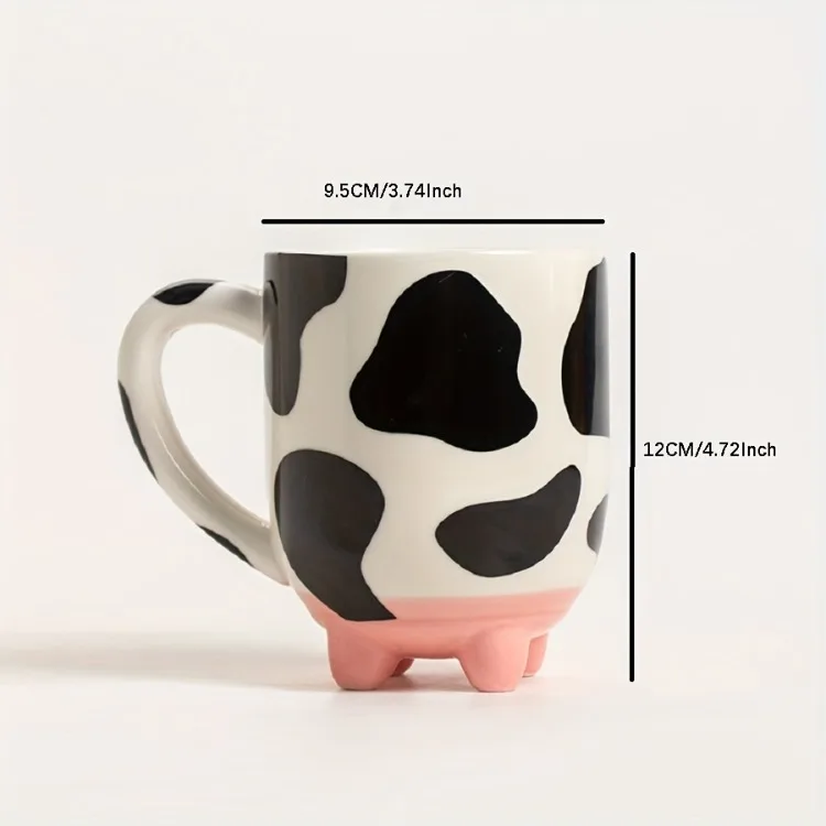 20 oz Cow Cute Mug Hand Painted Design Cow Print Tea Coffee Milk Ceramic  Mug with Udders -Skid Silicone Feet