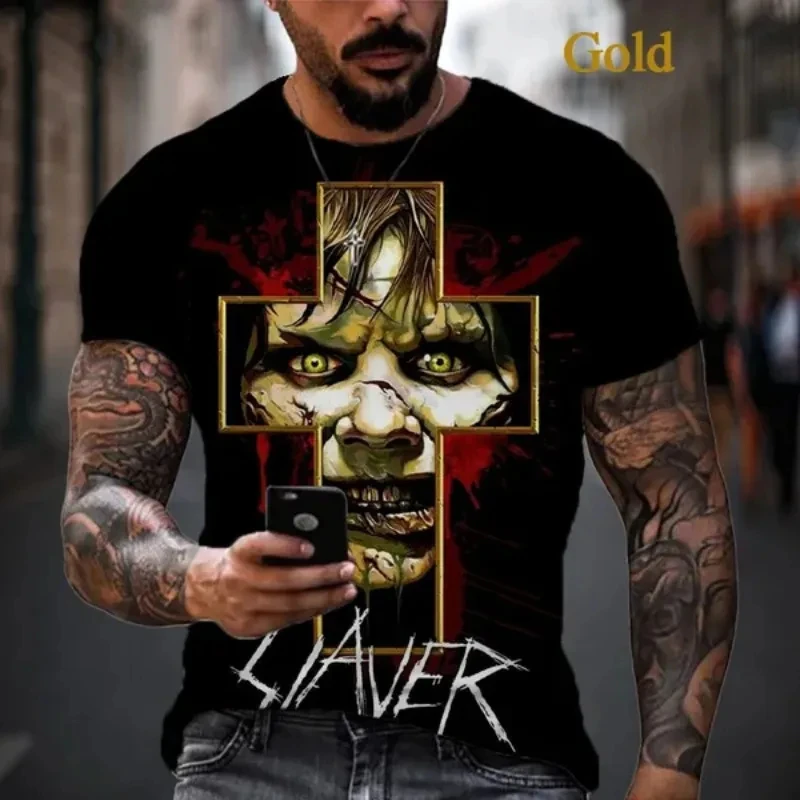 Hot Heavy Metal Rock Band Slayer 3D Printed Men\'s T-shirts Summer Hip Hop Trendy Cool Short Sleeve Tees Top Oversized Streetwear